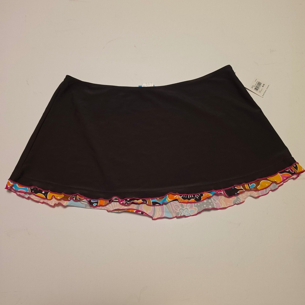 Baltex Ruffle Trim Floral Print Swim Skirt Dark Brown Size Medium 10